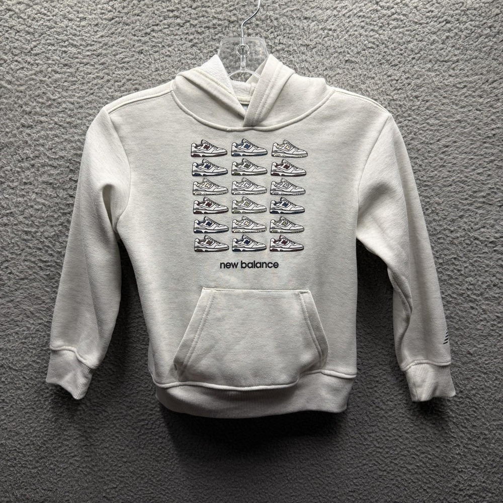 New Balance Hoodie Boy's Size 7 Beige Sneaker Graphic Pullover Hoodie Size 7